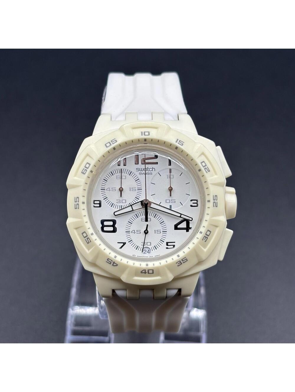 Swatch Mister Pure White Chronograph Watch 41mm w/ Date SUIW402 Swiss Running